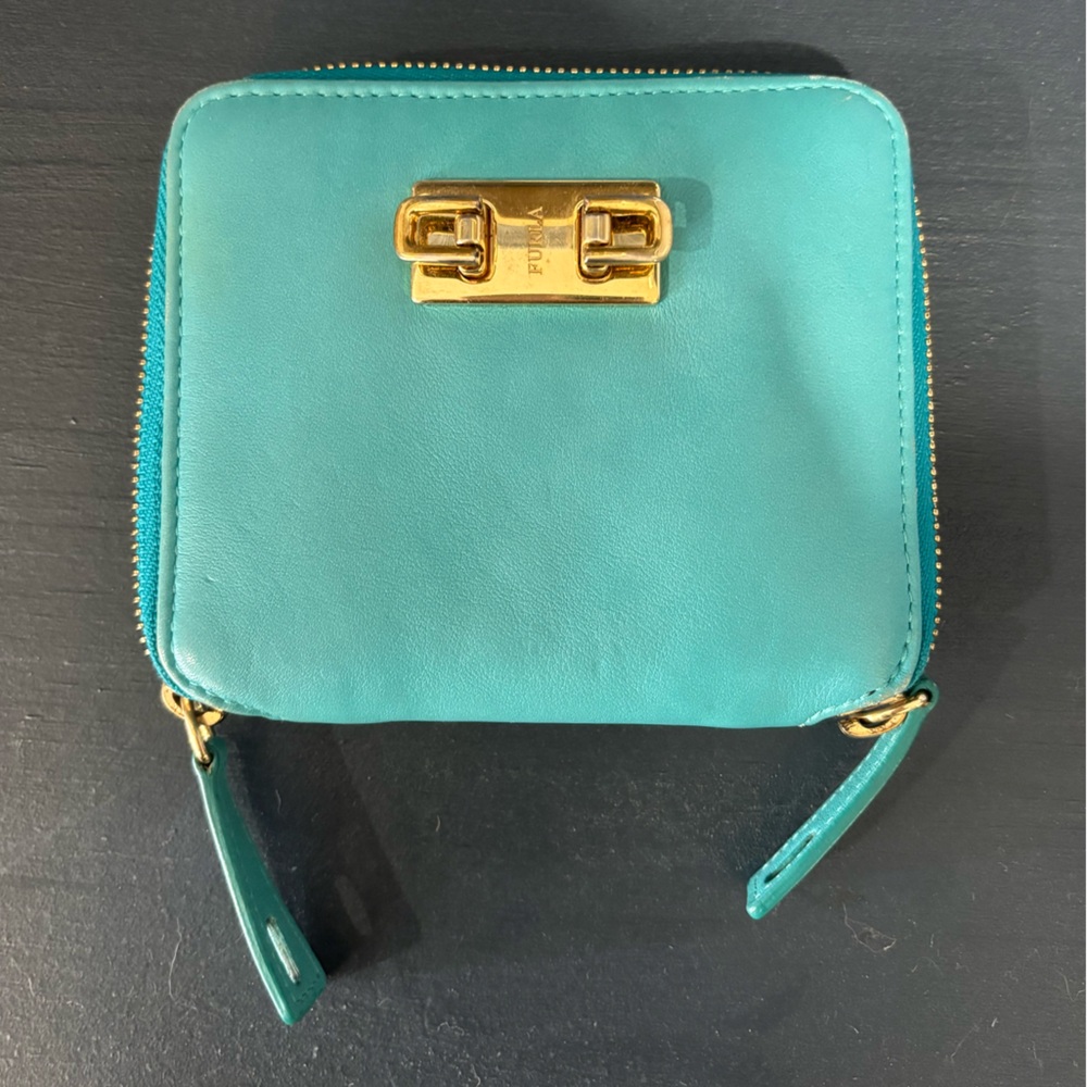 Furla Turquoise Wallet with Gold Hardware